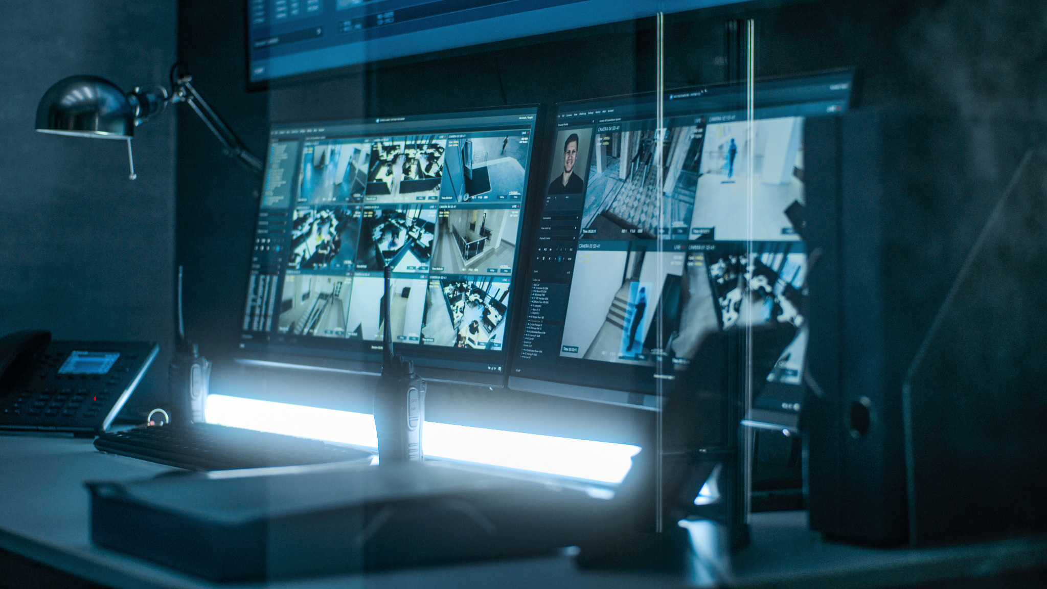 Monitoring- und Überwachungsraum mit mehreren Screens